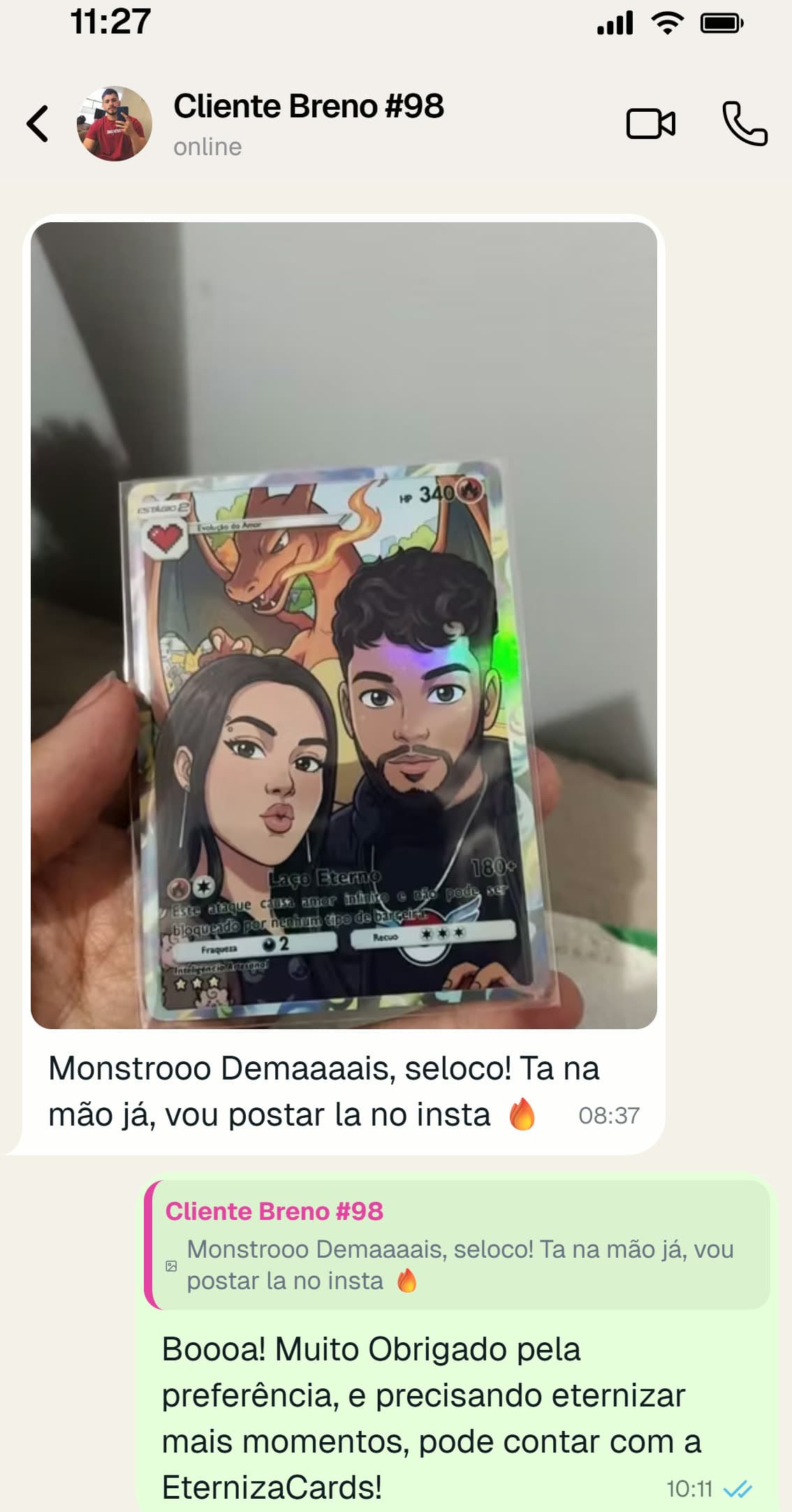 Print de conversa com Breno mostrando a carta recebida