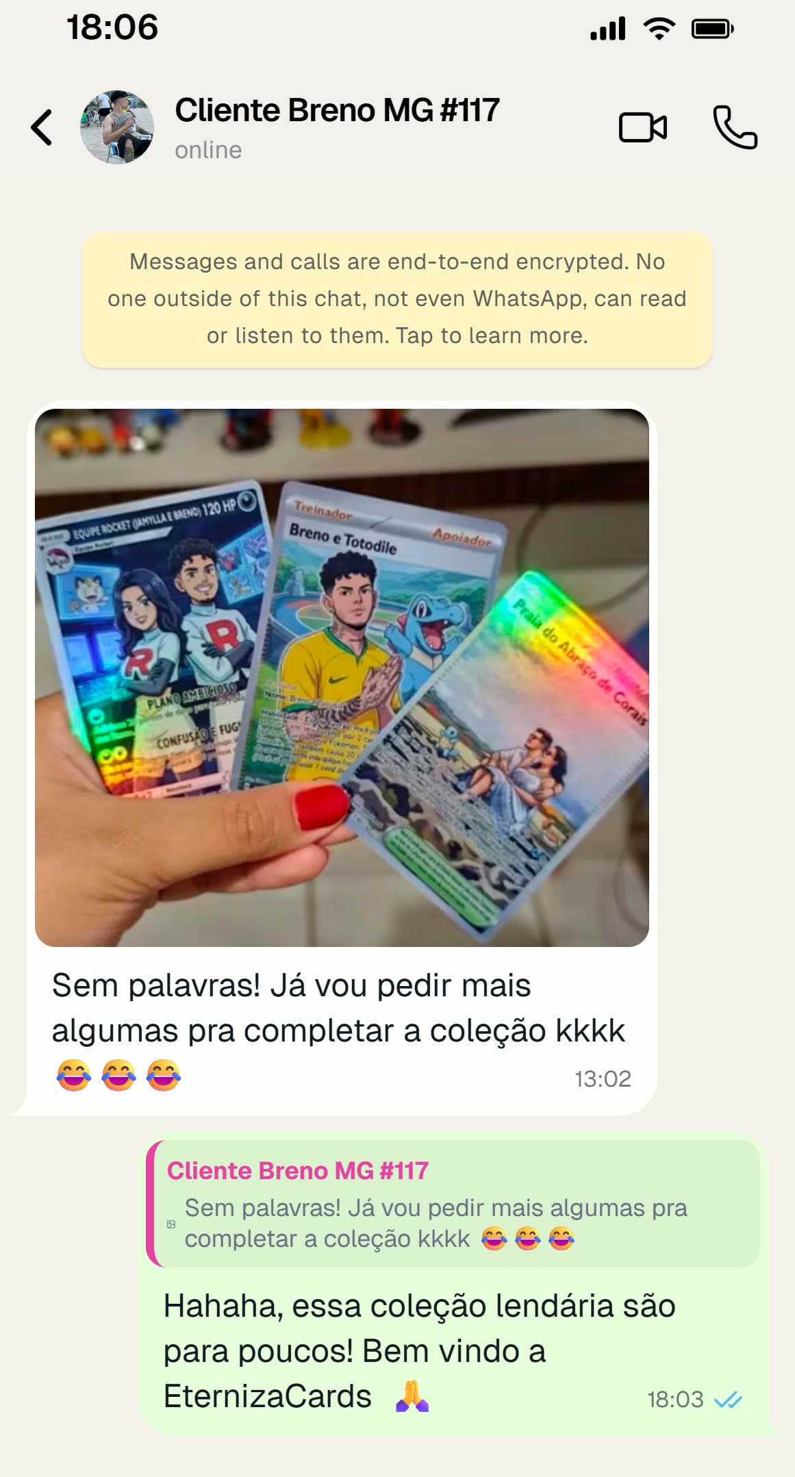 Print de conversa com Breno (MG) mostrando a carta recebida